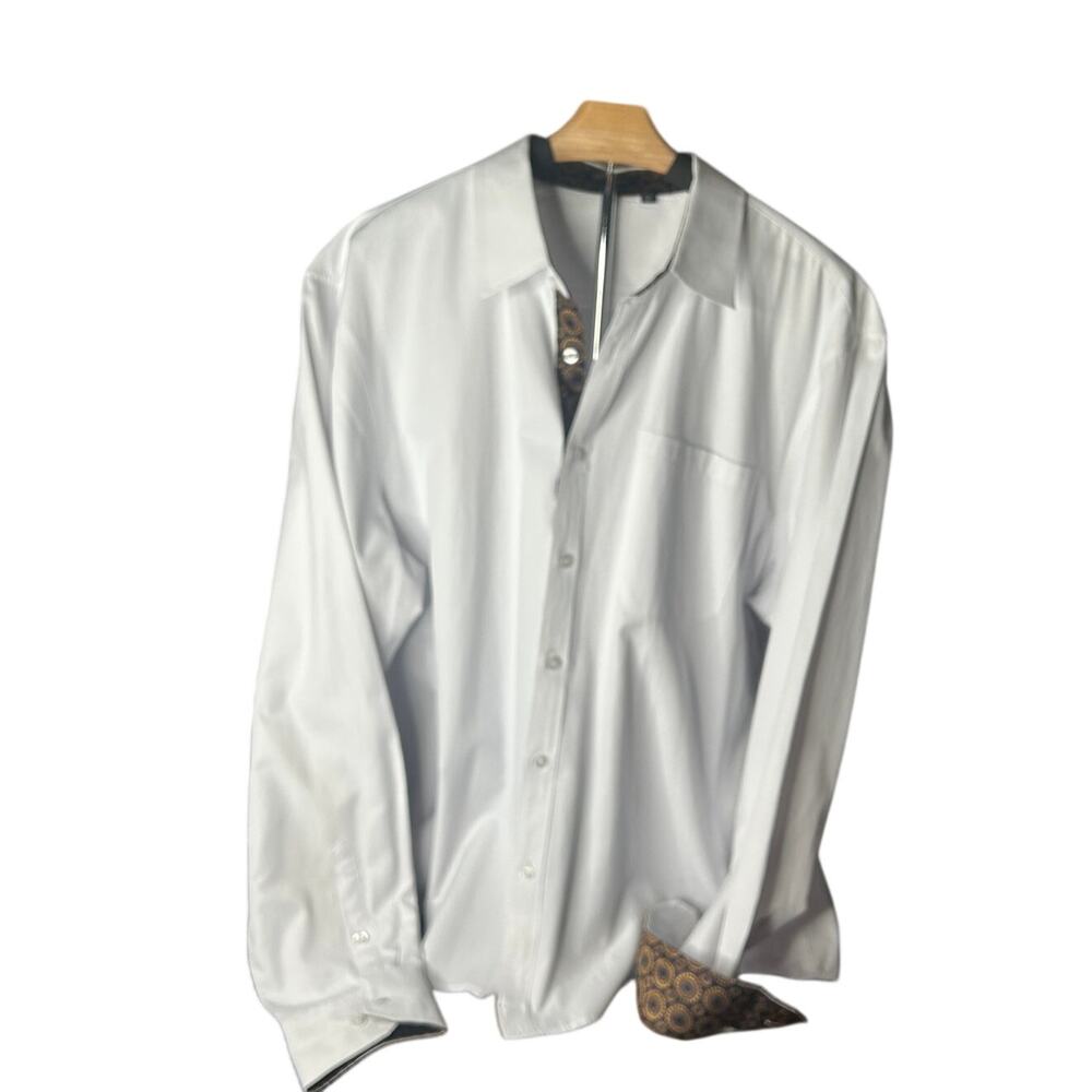 Hisdern paisley pattern men's size 2xl 18 1/2 white long sleeve shirt
